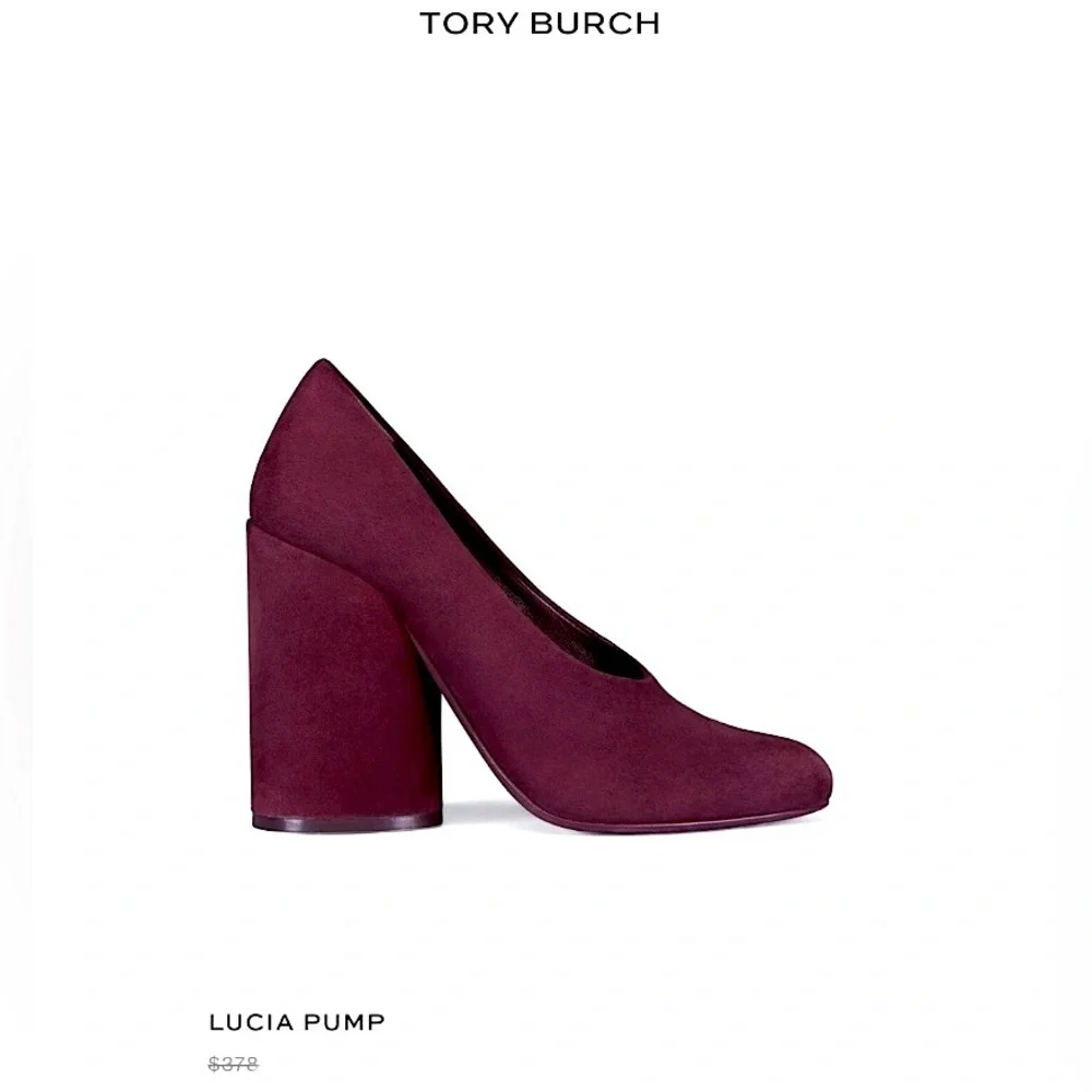 Tory Burch Leather Suede Chunky Block Heel Pumps Size 7.5 Burgandy